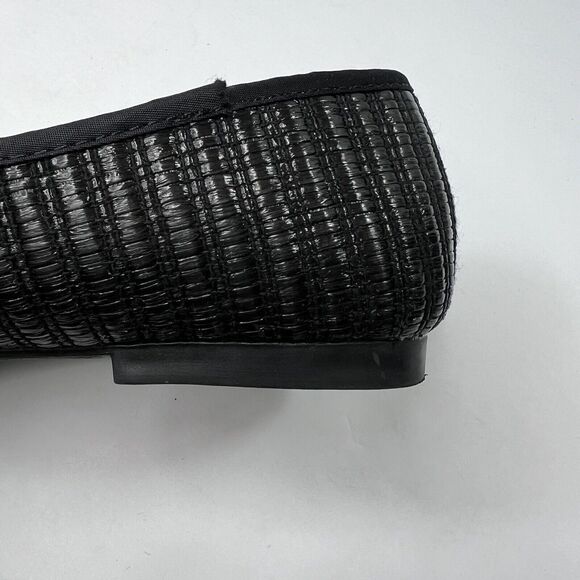 Steve Madden Black Seemly Raffia Straw Ballet Flats 8 Woven Bow Tie - Picture 7 of 10